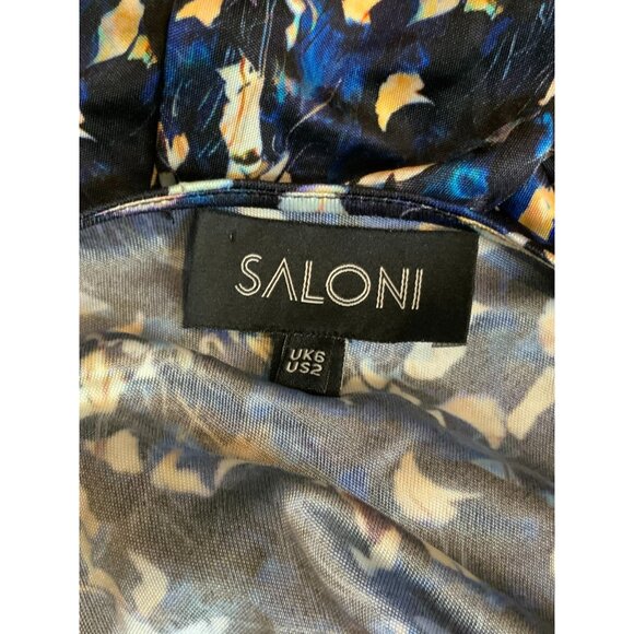 SALONI Dark Blue & Multicolor Floral Long Sleeve Sheath Mini Dress, Size 2 - Picture 9 of 10